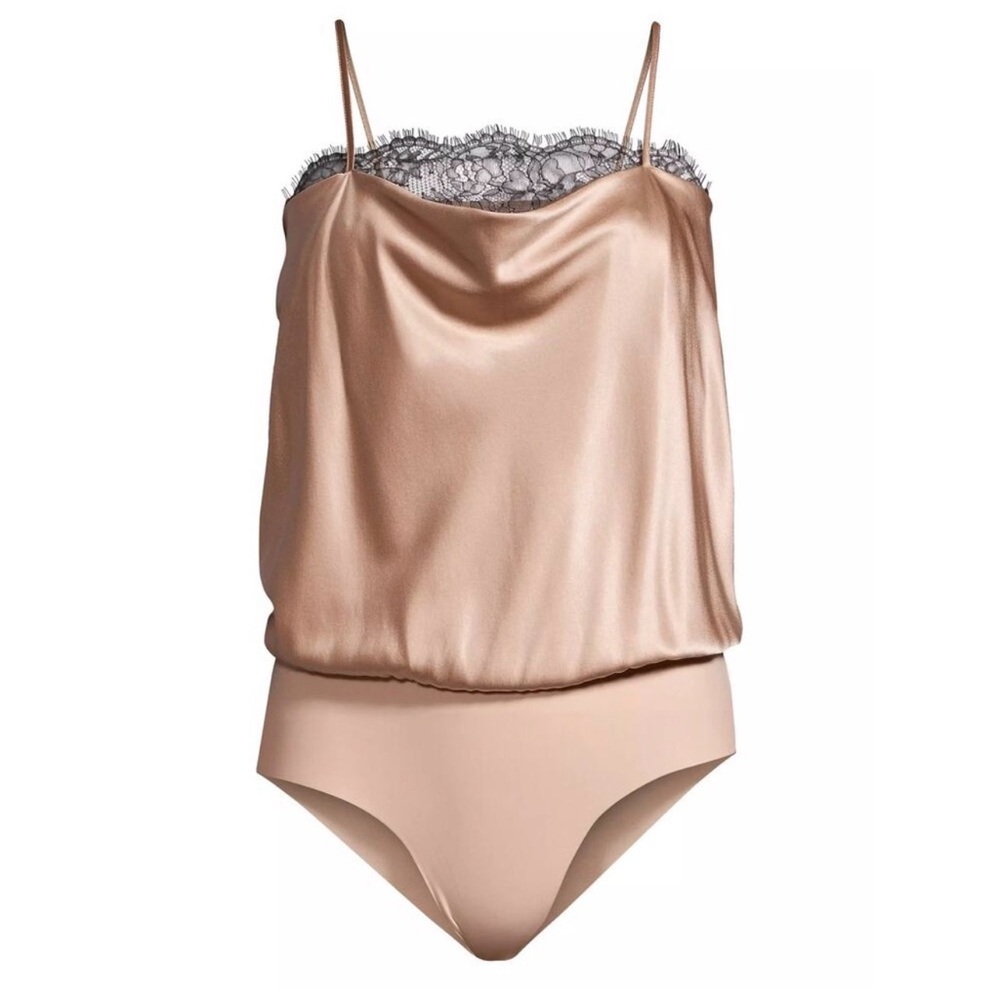 CAMI NYC Romy Lace Trimmed Silk bodysuit in Rosewood- NWT- size M